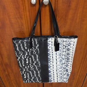 Coach Black and White Snakeskin Tote